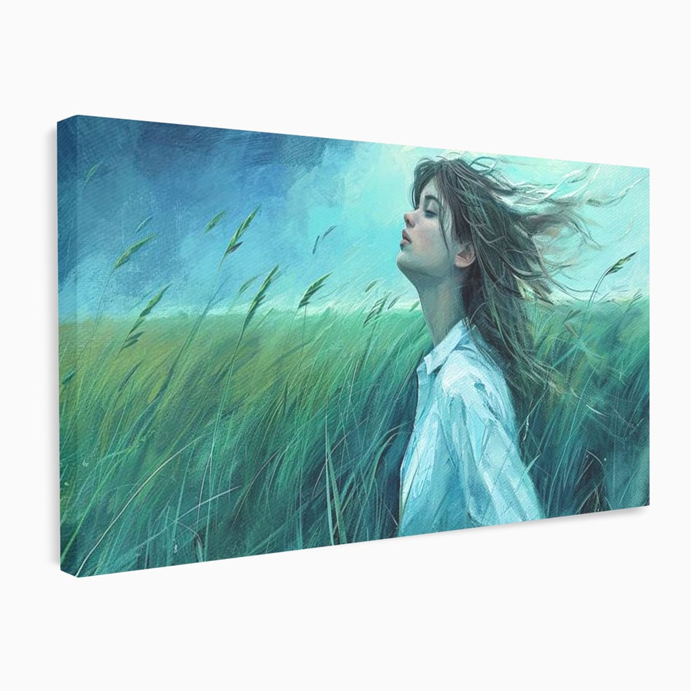 Tablou canvas cu tablou canvas cu fata in camp de iarba, fara rama, pe sasiu de lemn